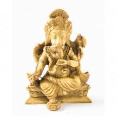 Ganesha pe tron, statuie din rășină de culoare osoasă - 11 cm