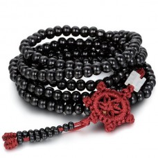 Mala din Lemn Santal, negru, cu 216 de mărgele,  elastic